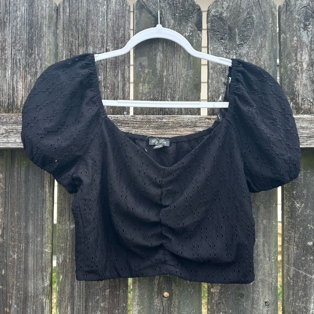 Lily Rose‎ Black Puff Sleeve Crop Top Medium